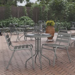 Flash Furniture Bellamy Round Tempered Glass Metal Outdoor Furniture Table, 28"H x 23-3/4"W x 23-3/4"D, Clear/Silver
