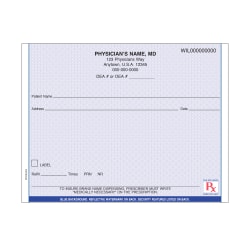 Custom Horizontal Prescription Pads, Blue, 1 Part, 5-1/2" x 4-1/4", 100 Sheets Per Pad, 4 pads