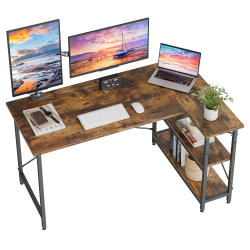 Bestier L-Shaped Corner Desk With Storage Shelf, 56"W, Rustic Brown