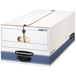 Bankers Box® Stor/File™ FastFold® Medium-Duty Storage Boxes With Locking Lift-Off Lids And Built-In Handles, Legal Size, 24“D x 15" x 10", 60% Recycled, White/Blue, Case Of 4
