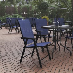 Flash Furniture Paladin Outdoor Folding Patio Sling Chairs, Navy, Set Of 2 Chairs
