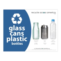 Recycle Across America Glass, GCP-8511, Cans And Plastics Standardized Recycling Label, 8 1/2" x 11", Blue