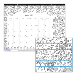 2027 Blueline® DoodlePlan™ Monthly Desk Pad Coloring Calendar, 22" x 17", January To December, C2917311, Total Qty 1