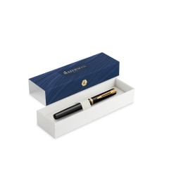 Waterman Impression Black Fountain Pen Gold-Tone Trim Medium Nib, Blue Ink