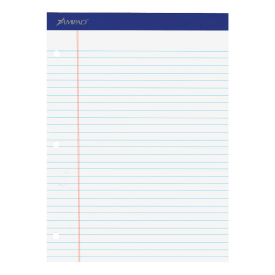 Ampad® Perforated 3-Hole Punched Dual Writing Pad, Legal Wide Rule, 8 1/2" x 11 3/4", White, 100 Sheets
