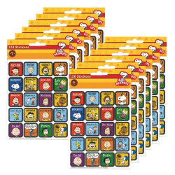 Eureka Theme Stickers, Peanuts Motivational, 120 Stickers Per Pack, Set Of 12 Packs
