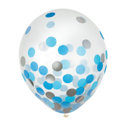 Amscan 12" Confetti Balloons, Blue/Silver, 6 Balloons Per Pack, Set Of 4 Packs