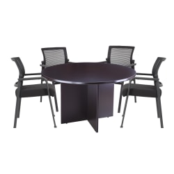 Boss Office Products 47" Round Table And Mesh Guest Chairs Set, Mocha/Black
