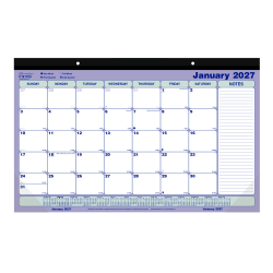 2027 Brownline® Monthly Desk Pad Calendar, 17-3/4" x 10-7/8", Blue/White, January To December, C181700, Total Qty 1