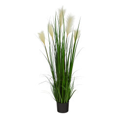 Nearly Natural Plume Grass 48"H Artificial Plant With Planter, 48"H x 16"W x 16"D, Green/Black