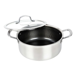 Brentwood® 3-Ply Hybrid Non-Stick Stainless Steel Dutch Oven with Tempered Glass Lid, 5-Qt., Silver