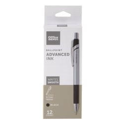 Office Depot® Brand Advanced Ink Retractable Ballpoint Pens, Needle Point, 0.7 mm, Silver Barrel, Black Ink, Pack Of 12