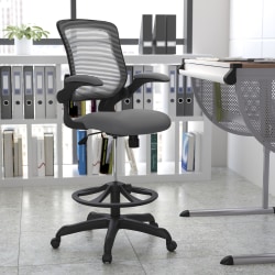 Flash Furniture Mid Back Mesh Ergonomic Drafting Chair with Adjustable Foot Ring and Flip-Up Arms, Dark Gray
