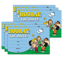 Eureka Recognition Awards, Peanuts, 8-1/2" x 5-1/2", 36 Awards Per Pack, Set Of 6 Packs
