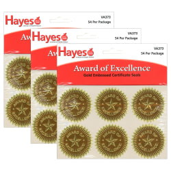 Hayes Publishing Gold Foil Embossed Seals, Award Of Excellence, 54 Seals Per Pack, Set Of 3 Packs