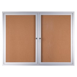 WorkPro® Enclosed Double-Door Cork Bulletin Board, 36" x 48", Aluminum Frame With Silver Finish