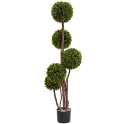 Nearly Natural 4'H Artificial Boxwood Topiary Tree With Pot, Green/Black