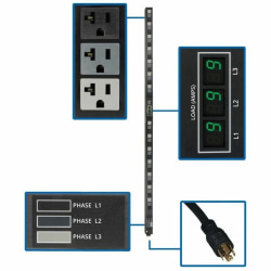 Tripp Lite PDU 3-Phase Metered 120V 5.7 kW 42 5-15/20R L21-20P 0URM, PDU3MV6L2120LV