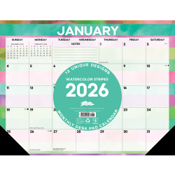 2026 Willow Creek Press Desk Pad Calendar, 22" x 17", Watercolor Stripes, January To December, 57292