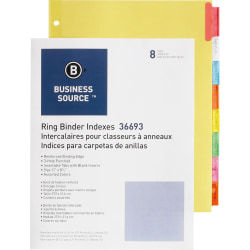 Business Source Insertable Tab Ring Binder Indexes, 1.5" Tabs, 8.5"x11", 8 Blank Tabs, Box of 50 - 36693BX
