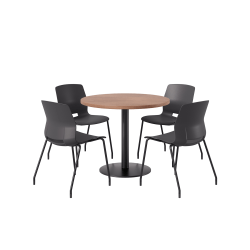 KFI Studios Midtown Pedestal Round Standard Height Table Set With Imme Armless Chairs, 31-3/4"H x 22"W x 19-3/4"D, River Cherry Top/Black Base/Black Chairs