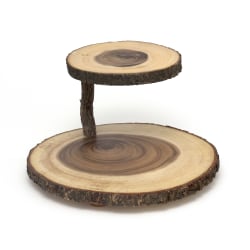 Lipper Acacia Bark Footed 2-Tier Server With Post, 8"H x 14"W x 14"D, Brown