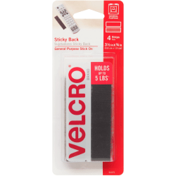 VELCRO® Brand Sticky Back Strips, 3 1/2in x 3/4in Strips, Black, 4ct - Simple peel and stick application. Adheres to smooth surfaces. Designed  - 0
