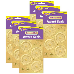 Trend Award Seal Stickers, Congratulations Gold, 32 Stickers Per Pack, Set Of 6 Packs