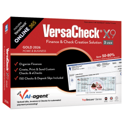 VersaCheck X9 Gold 2026 + VersaCheck ONLINE Gold Bundle, 3 Users, 1-Year Subscription, PC, Download