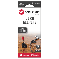 VELCRO® Brand Cord Keepers, 2-5/8" x 1-1/8", Black, Pack Of 5 Keepers