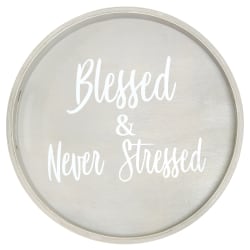 Elegant Designs Decorative Round Serving Tray, 1-11/16"H x 13-3/4"W x 13-3/4"D, Gray Wash Blessed & Never Stressed