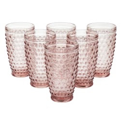 Martha Stewart Hobnail Handmade Glass Tumbler Set, 14.3 Oz, Pink, Set Of 6 Pieces