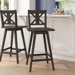 Flash Furniture Gwendolyn Commercial Grade Solid Wood Modern Farmhouse Swivel Bar Height Barstool, Gray Wash Walnut
