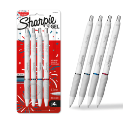 Sharpie® S-Gel Pens, Fashion Barrel Gel Pens, Pearl White Body, Medium (0.7mm) Point, 4 Count USA 250th Anniversary Edition