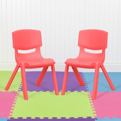 Flash Furniture Plastic Stackable School Chairs With 12" Seat Height, Red, Set Of 2 Chairs