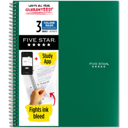 Five Star® Wirebound Notebook Plus Study App, 8-1/2" x 11", 5 Subject, College Ruled, 200 Sheets, Forest Green