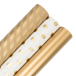 JAM Paper® Wrapping Paper, Gold Assortment, 25 Sq Ft, Pack of 3 Rolls