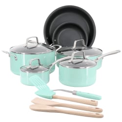 Martha Stewart Lockton 14-Piece Ceramic Nonstick Aluminum Cookware Set, Martha Blue