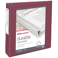 Office Depot® 3-Ring Durable View Binder, 2" Round Ring, Berry Plum