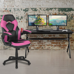 Flash Furniture Gaming Desk And Racing Chair Set With Cup Holder, Headphone Hook & Removable Mouse Pad Top, Pink