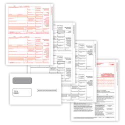 ComplyRight® 1099-MISC Tax Forms Set, 3-Part, 2-Up, Copies A, B, State/File, 8-1/2" x 11", Pack Of 50 Forms And Envelopes