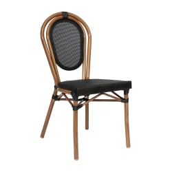 Flash Furniture Marseille Indoor/Outdoor Commercial Thonet Bistro Stacking Chair, Textilene and Bamboo Print Aluminum Frame, Black/Natural Frame