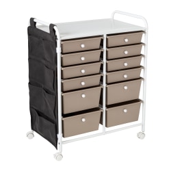 Honey Can Do Rolling Storage Cart, 12 Drawers, 37-13/16" x 15-3/8", White