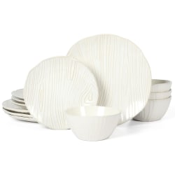 Martha Stewart Faux Bois 12-Piece Stoneware Dinnerware Set, White