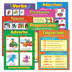 Trend Seven Parts Of Speech Learning Charts Combo Pack, 17" x 22", Multicolor, Set Of 7 Charts