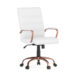 Flash Furniture LeatherSoft™ Faux Leather Mid-Back Office Chair With Chrome Base And Arms, White/Pink