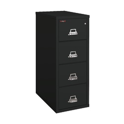 FireKing® UL 1-Hour 31-5/8"D Vertical 4-Drawer Legal-Size Fireproof File Cabinet, Metal, Black, White Glove Delivery