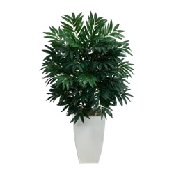 Nearly Natural Bamboo Palm 36"H Artificial Plant With Metal Planter, 36"H x 20"W x 20"D, Green/White