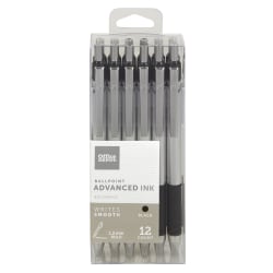 Office Depot® Brand Advanced Ink Retractable Ballpoint Pens, Bold Point, 1.2 mm, Silver Barrel, Black Ink, Pack Of 12