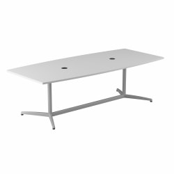 Bush Business Furniture 96"W x 42"D Boat-Shaped Conference Table With Metal Base, White, Standard Delivery